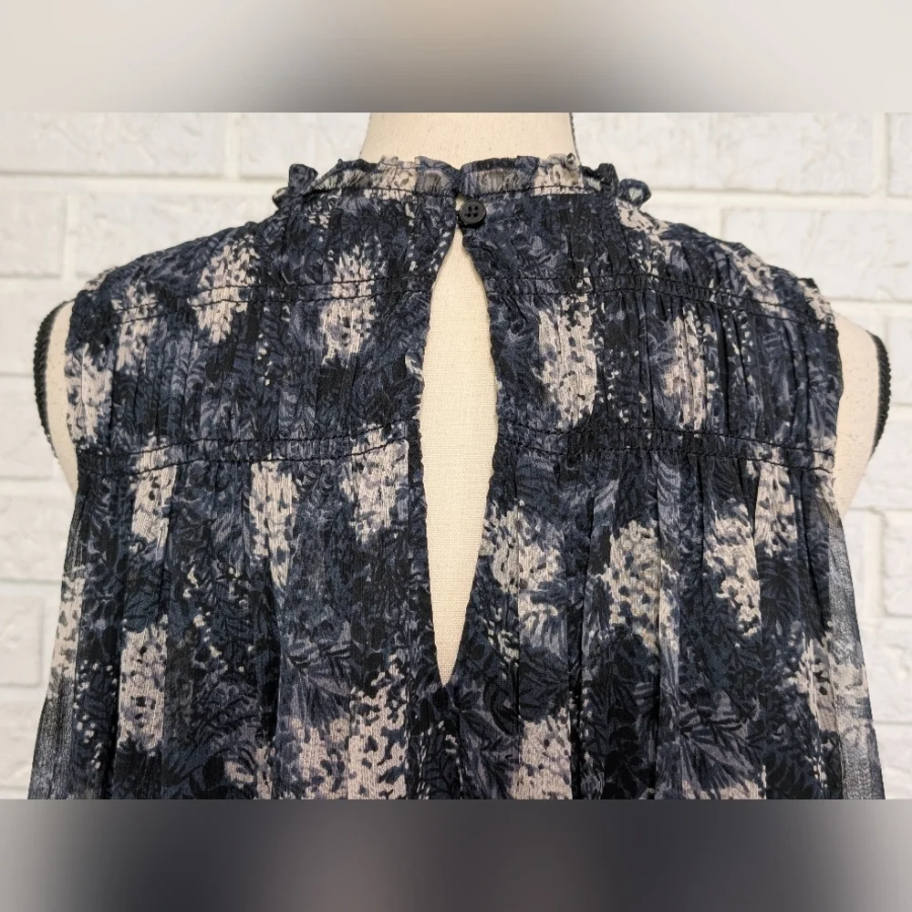 NWT Joie Baltic Print Mini Sleeveless Dress Sz Large Sheer Chiffon Flowy Blue - Picture 9 of 12